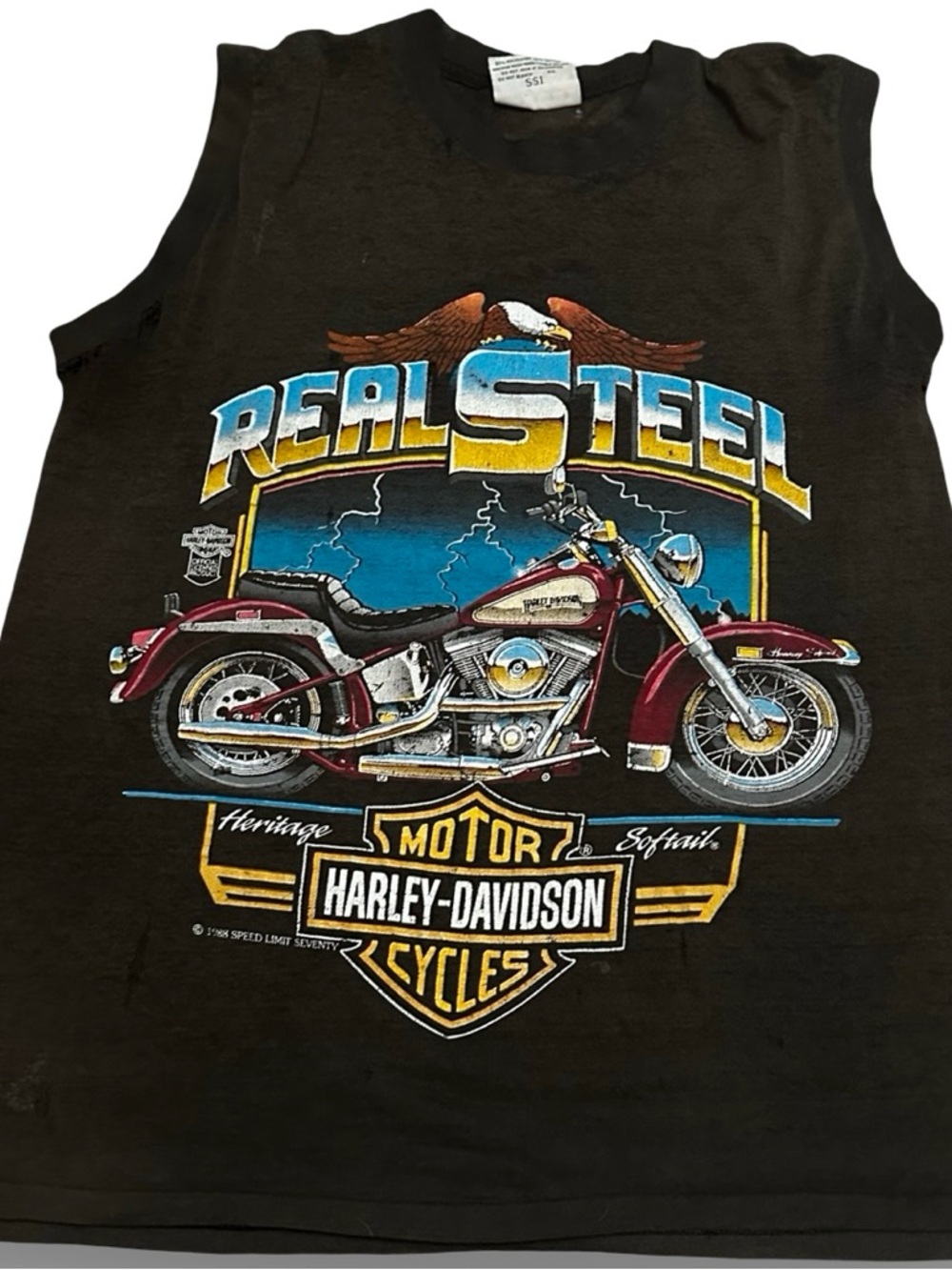 Vintage 1988 Harley-Davidson Acid Washed Black Graphic Tee | size Large